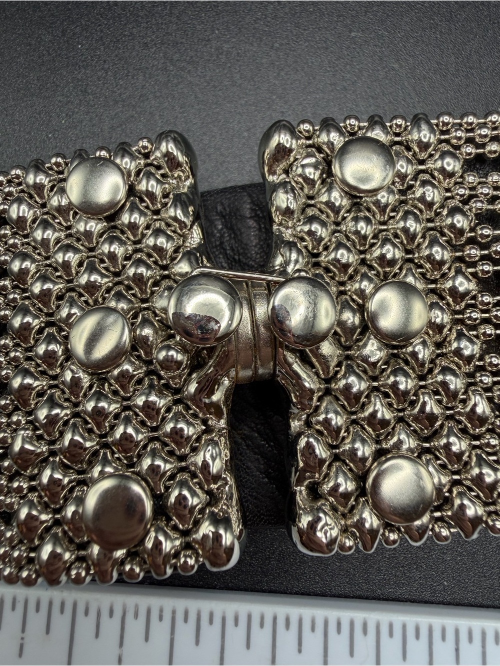 Sergio Gutierrez Liquid Metal leather wide cuff bracelet #C312 silver black - Picture 11 of 11